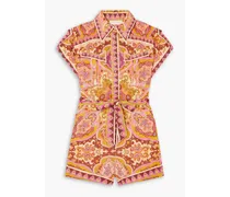 Halcyon belted paisley-print linen playsuit - Multicolor
