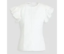 Ruffled broderie anglaise cotton-blend top - White