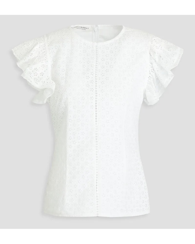 Philosophy Di Lorenzo Serafini Ruffled broderie anglaise cotton-blend top - White White