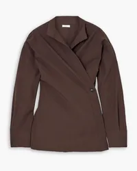 Ferragamo Wool-poplin wrap shirt - Brown Brown