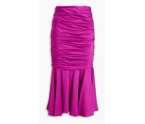 Ruched stretch-satin midi skirt - Purple
