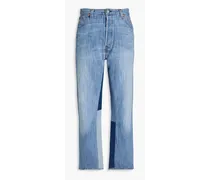 Paneled faded high-rise straight-leg jeans - Blue