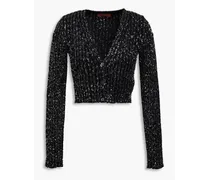 Cropped sequined crochet-knit cardigan - Black