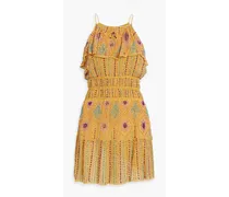 Louise ruffled embellished chiffon mini dress - Yellow