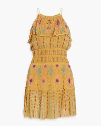 Antik Batik Louise ruffled embellished chiffon mini dress - Yellow Yellow