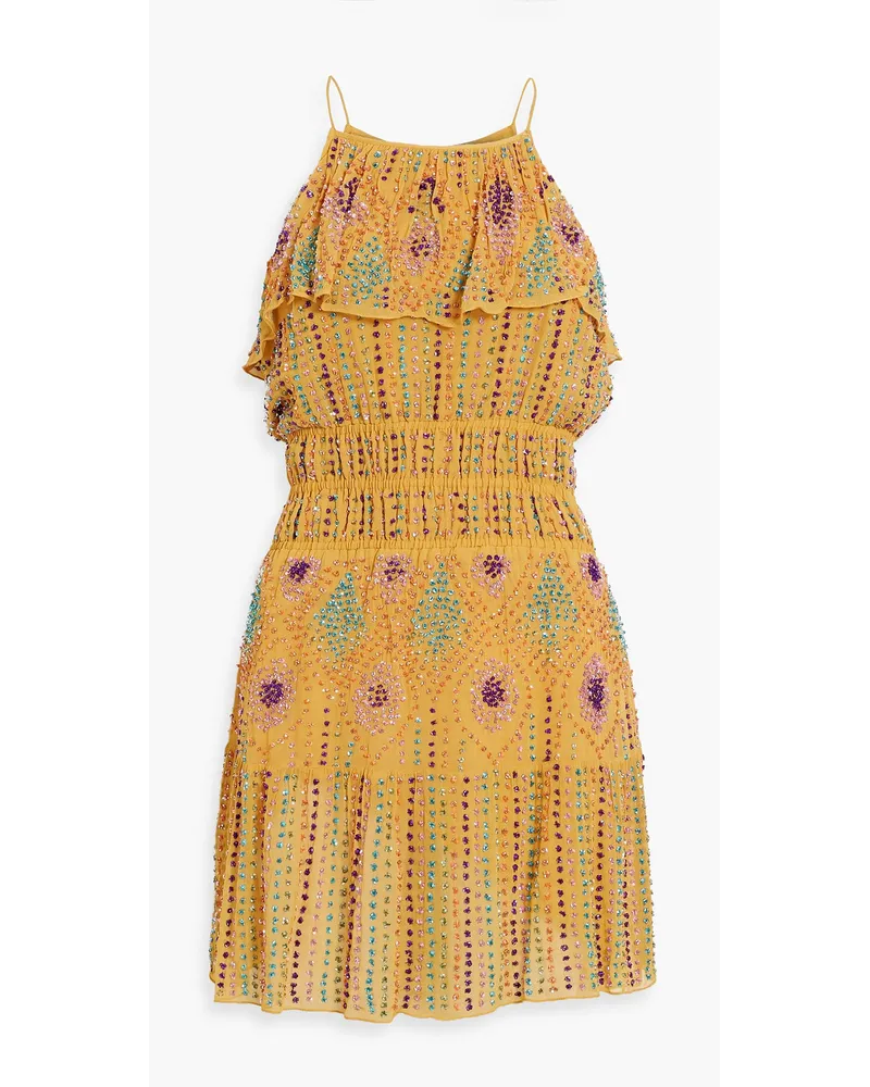 Antik Batik Louise ruffled embellished chiffon mini dress - Yellow Yellow