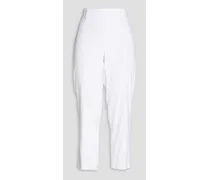 Cropped linen-blend tapered pants - White