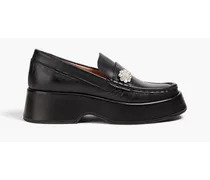 Crystal-embellished leather platform loafers - Black
