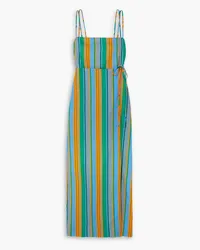 STAUD Celestine wrap-effect striped linen maxi dress - Blue Blue