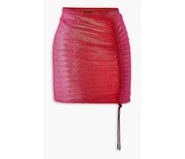 Mare ruched metallic crochet-knit mini skirt - Red