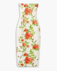 EMILIA WICKSTEAD Leila strapless floral-print satin-faille midi dress - Orange Orange