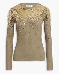 Valentino Garavani Sequin-embellished metallic ribbed jersey top - Metallic Metallic