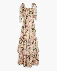 Dolce & Gabbana Ruffled shirred floral-print silk maxi dress - Pink Pink