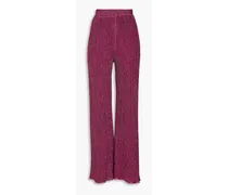 Metallic ribbed crochet-knit straight-leg pants - Purple