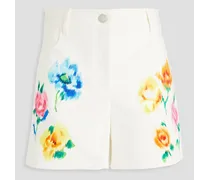 Floral-print denim shorts - White