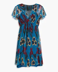 RED Valentino Printed silk-crepon mini dress - Blue Blue