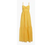 Gathered cutout broderie anglaise maxi dress - Yellow