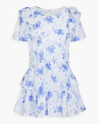 LoveShackFancy Natasha tiered floral-print cotton Swiss-dot mini dress - Blue Blue