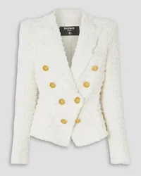 Balmain Double-breasted metallic cotton-blend bouclé blazer - White White