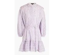 Striped broderie anglaise cotton mini dress - Purple