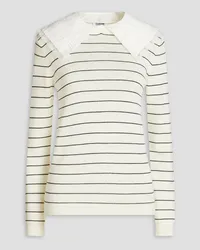 Claudie Pierlot Cotton poplin-paneled striped wool sweater - White White