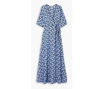 Eloise printed crepe maxi wrap dress - Blue