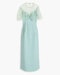 Jenny Packham Crystal-embellished tulle-paneled crepe midi dress - Green Green