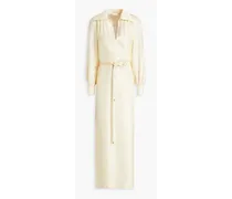 Belted gathered silk-shantung maxi dress - White