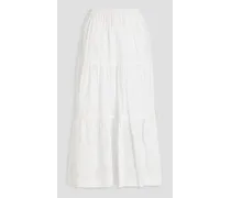 Embroidered fil coupé cotton midi skirt - White
