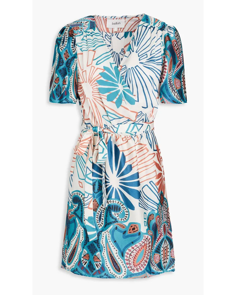 ba&sh Printed satin mini wrap dress - Blue Blue