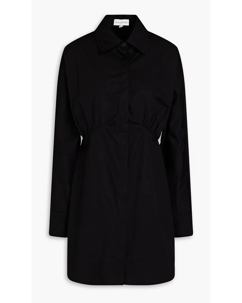 Halston Kylie gathered cotton-poplin mini shirt dress - Black Black