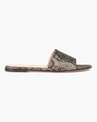 Gianvito Rossi Metallic paisley-print jacquard slides - Black Black