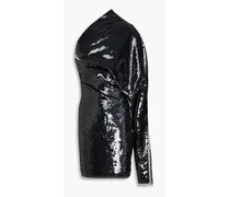 One-shoulder sequined denim mini dress - Black