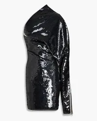 Rick Owens One-shoulder sequined denim mini dress - Black Black