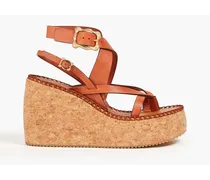 Leather platform sandals - Brown