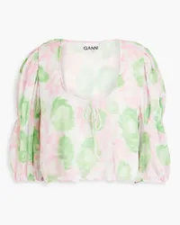 Ganni Cropped printed georgette blouse - Pink Pink