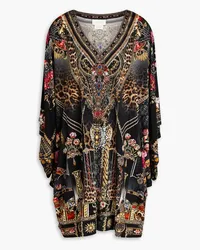 Camilla Crystal-embellished printed jersey mini dress - Black Black