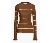 Striped ribbed cotton-blend sweater - Brown