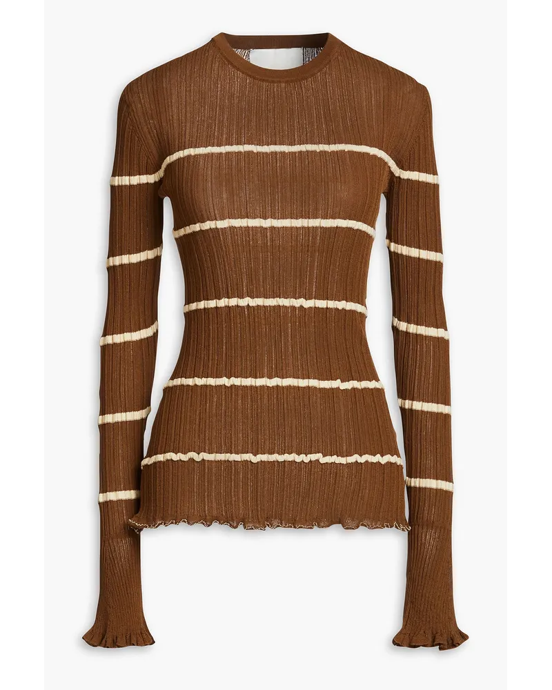 3.1 phillip lim Striped ribbed cotton-blend sweater - Brown Brown