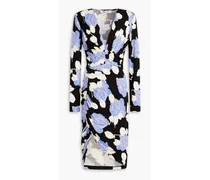 Magena ruched floral-print Lyocell and wool-blend jersey dress - Blue