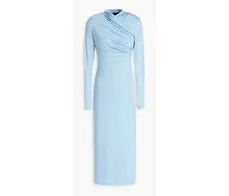 Wrap-effect draped jersey midi dress - Blue