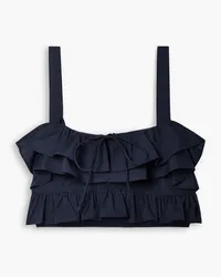 Jason Wu Cropped ruffled cotton-poplin top - Blue Blue