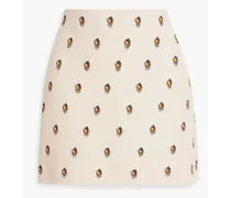 Embellished embroidered wool and silk-blend mini skirt - Neutral