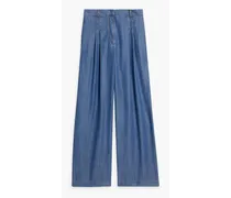 Amanda pleated Lyocell-chambray wide-leg pants - Blue