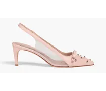 Bow-detailed leather and PVC slingback pumps - Pink