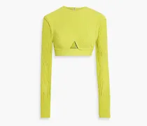 Cropped cutout ribbed and pointelle-knit top - Yellow
