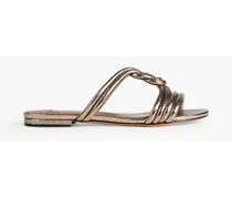 Vicky knotted metallic cracked-leather slides - Metallic