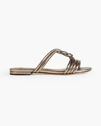 Alexandre Birman Vicky knotted metallic cracked-leather slides - Metallic Metallic