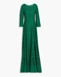 Alberta Ferretti Pleated cotton-blend lace gown - Green Green