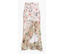 Alice Olivia - Asymmetric ruffled floral-print crepon skirt - Pink